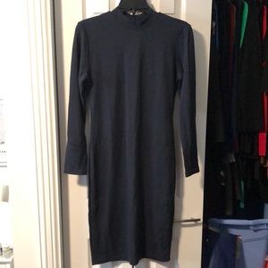 American Apparel Navy Ponte Knit Mock Neck Bodycon Dress, L